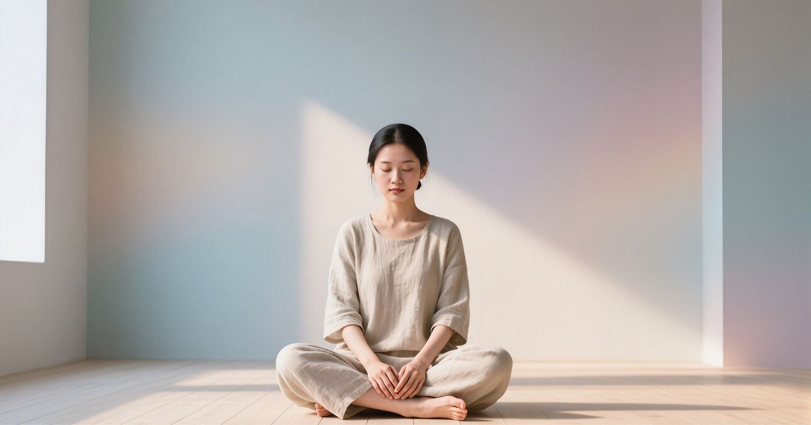 mulher-meditacao-habitos-saudaveis-2026 Mulher praticando meditação matinal - hábitos saudáveis de Yang Sheng para 2026